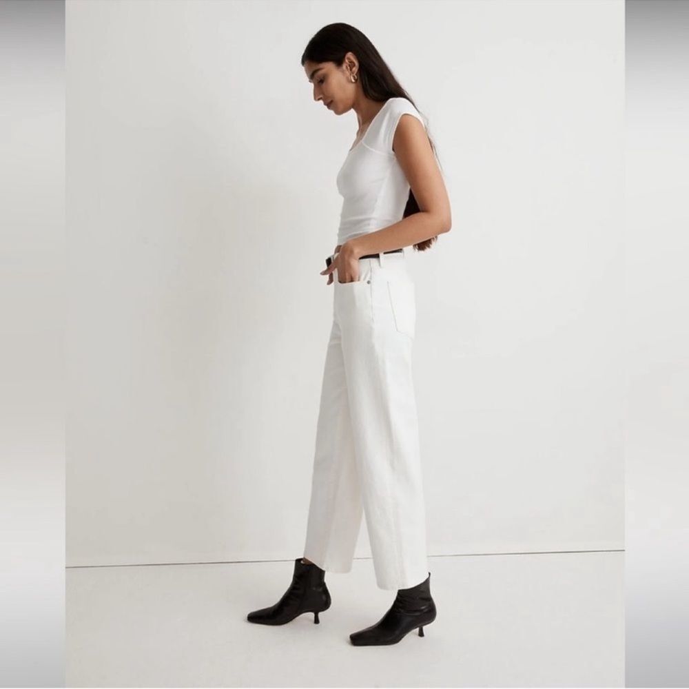 Madewell NWT Petite Perfect Vintage Wide Leg Crop Jeans Size 32P High Rise White - Picture 3 of 11